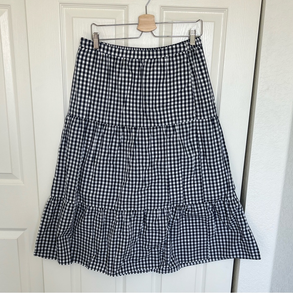 Abercrombie Navy Gingham Midi Skirt